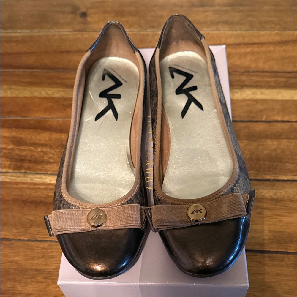 Michael Kors Metallic Bronze Flats with Bow Accent